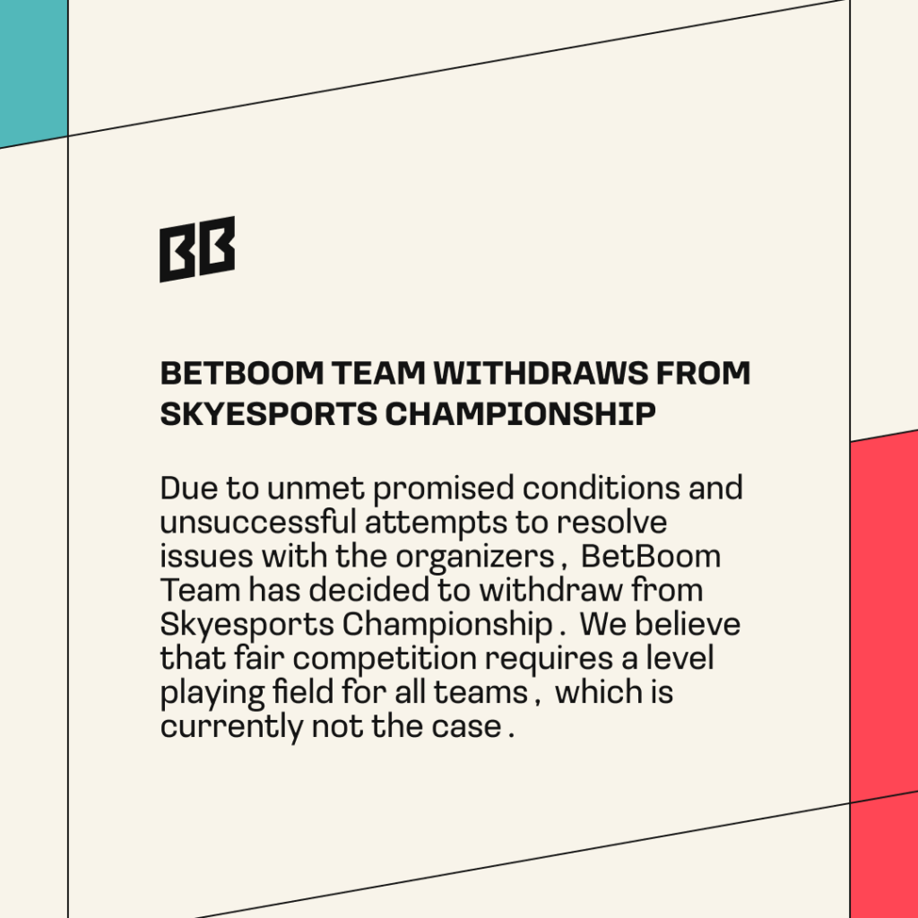 BetBoom Team withdrew from Skyesports Championship 2024 in CS2